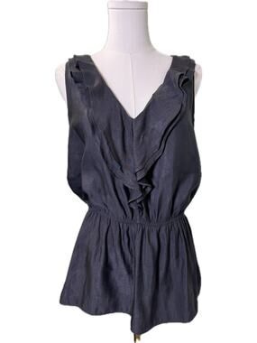 Women's Express Ruffled V-neck Sleeveless Blouse Top, Dark Gray, Size Medium